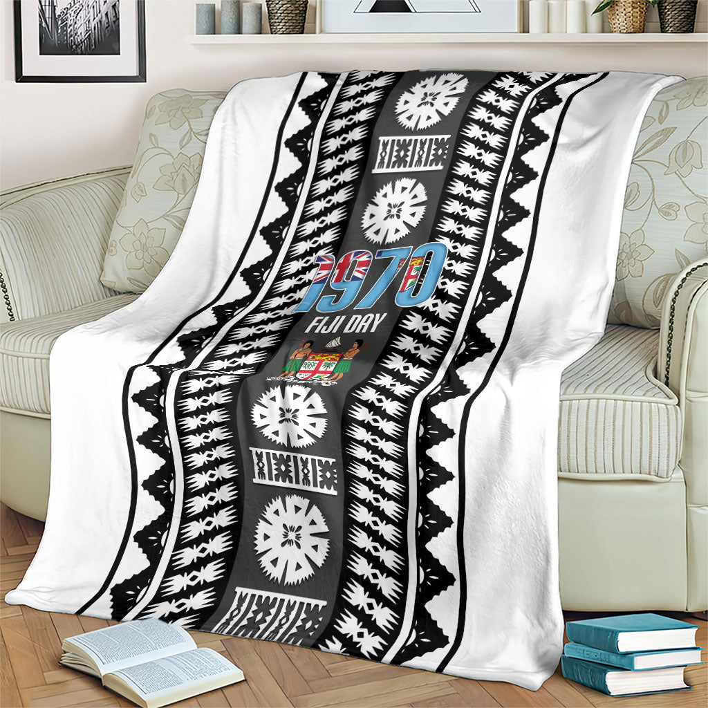 Fiji Day 1970 Blanket For Fiji Ever Fiji Tapa Pattern White LT14 - Polynesian Pride
