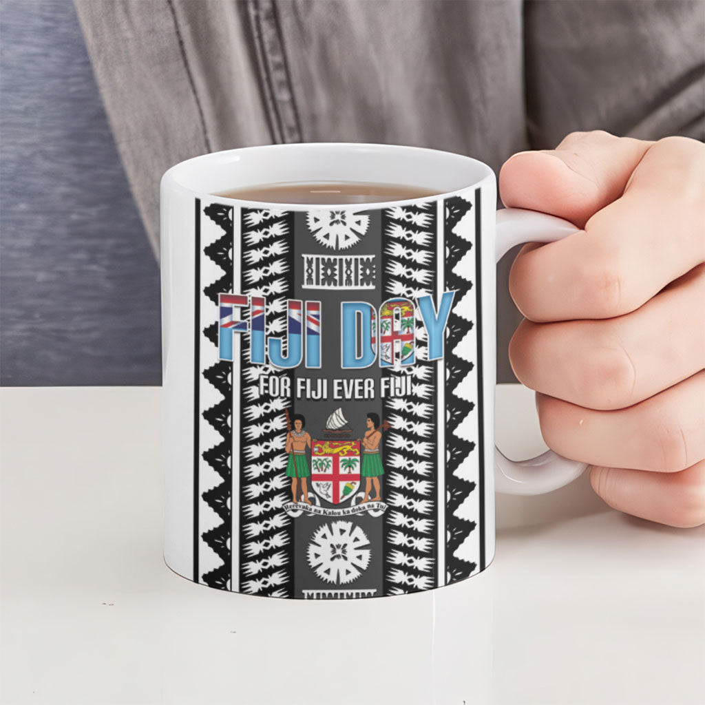 Fiji Day 1970 Ceramic Mug For Fiji Ever Fiji Tapa Pattern White LT14 - Polynesian Pride