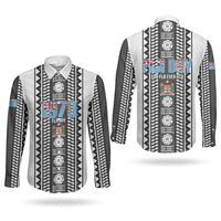 Fiji Day 1970 Couples Matching Long Sleeve Bodycon Dress and Long Sleeve Button Shirt For Fiji Ever Fiji Tapa Pattern White LT14 - Polynesian Pride