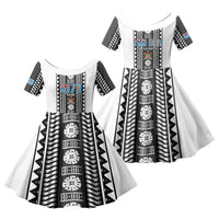 Fiji Day 1970 Family Matching Mermaid Dress and Hawaiian Shirt For Fiji Ever Fiji Tapa Pattern White LT14 Daughter's Dress White - Polynesian Pride