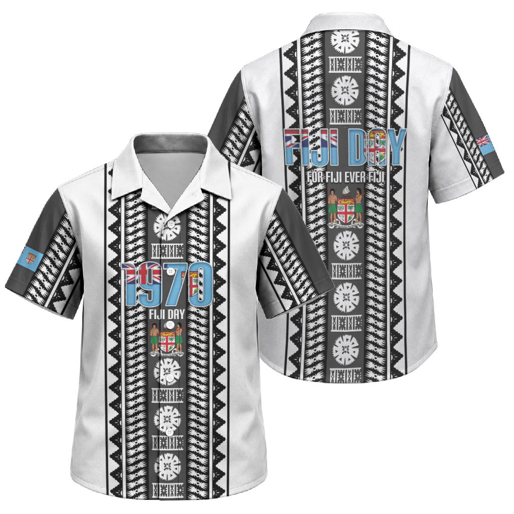 Fiji Day 1970 Family Matching Off The Shoulder Long Sleeve Dress and Hawaiian Shirt For Fiji Ever Fiji Tapa Pattern White LT14 Son's Shirt White - Polynesian Pride
