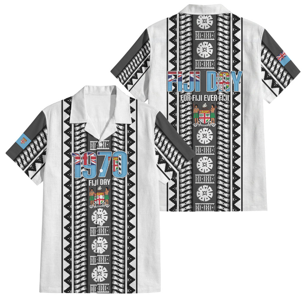 Fiji Day 1970 Family Matching Puletasi and Hawaiian Shirt For Fiji Ever Fiji Tapa Pattern White LT14 Dad's Shirt - Short Sleeve White - Polynesian Pride