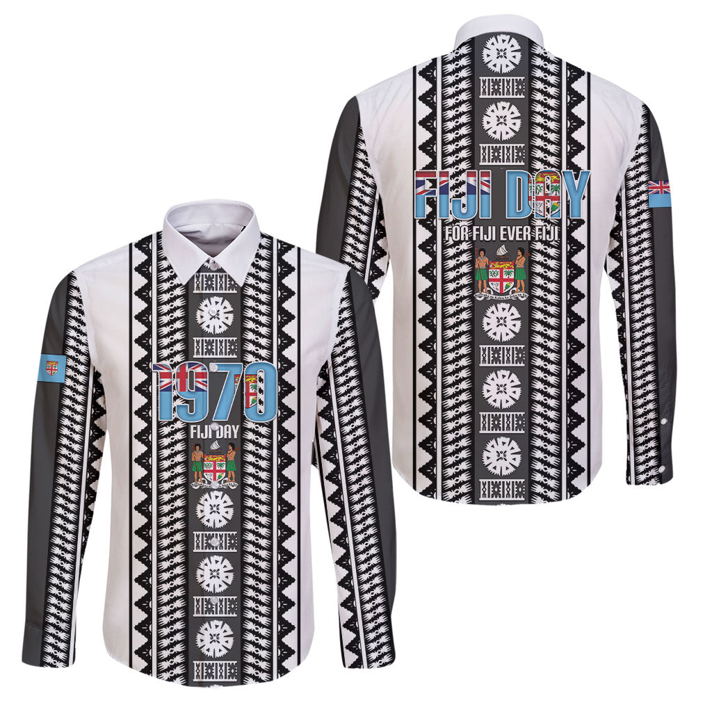 Fiji Day 1970 Family Matching Short Sleeve Bodycon Dress and Hawaiian Shirt For Fiji Ever Fiji Tapa Pattern White LT14 Dad's Shirt - Long Sleeve White - Polynesian Pride