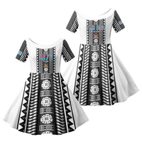 Fiji Day 1970 Family Matching Short Sleeve Bodycon Dress and Hawaiian Shirt For Fiji Ever Fiji Tapa Pattern White LT14 Daughter's Dress White - Polynesian Pride