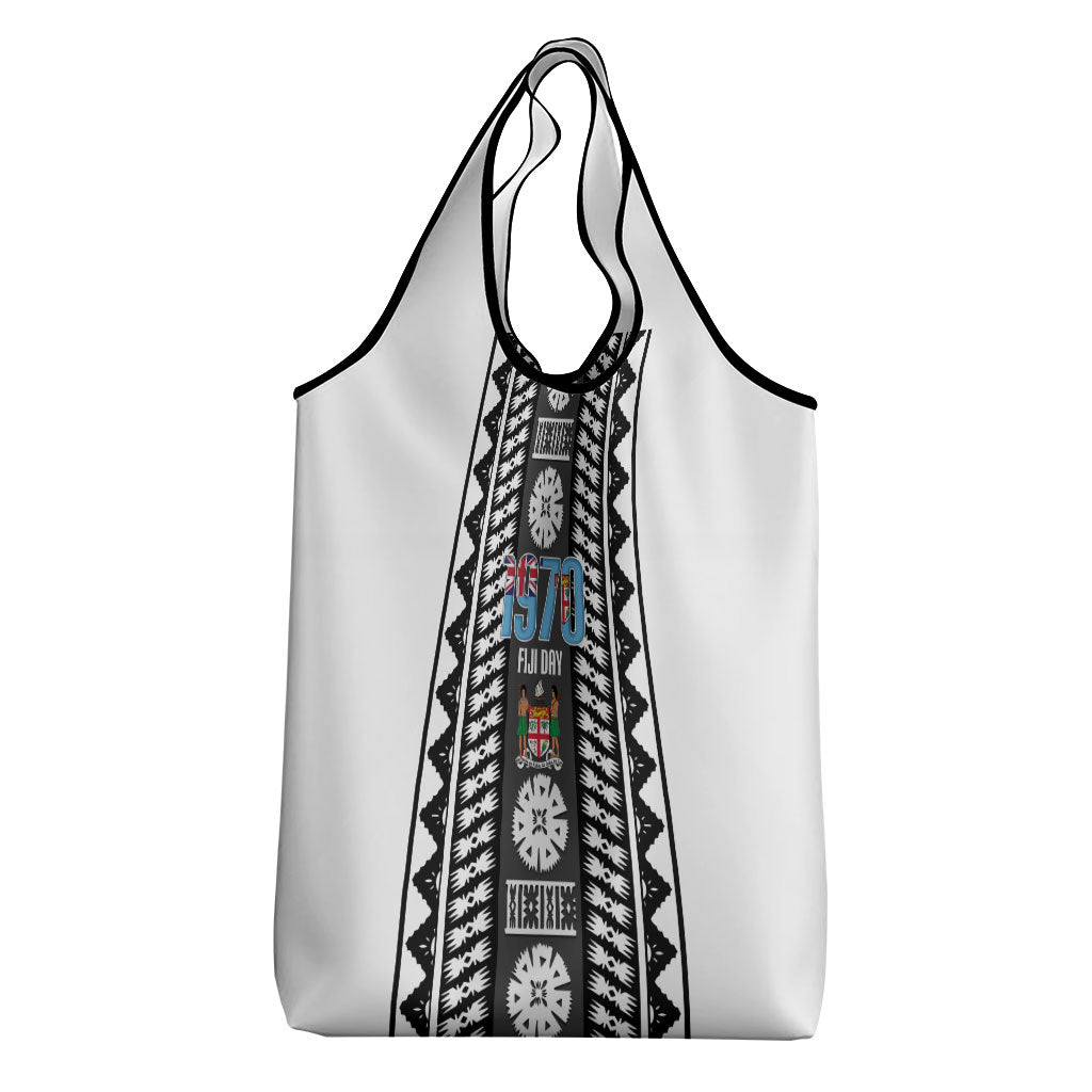 Fiji Day 1970 Grocery Bag For Fiji Ever Fiji Tapa Pattern White LT14 - Polynesian Pride