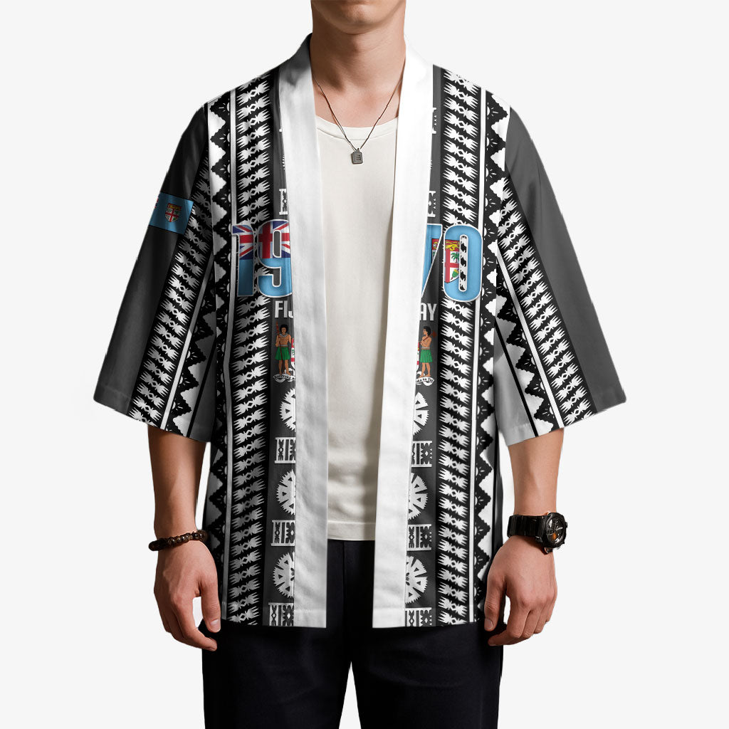 Fiji Day 1970 Kimono For Fiji Ever Fiji Tapa Pattern White LT14 - Polynesian Pride