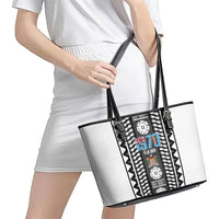 Fiji Day 1970 Leather Tote Bag For Fiji Ever Fiji Tapa Pattern White LT14 - Polynesian Pride