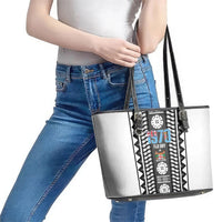 Fiji Day 1970 Leather Tote Bag For Fiji Ever Fiji Tapa Pattern White LT14 - Polynesian Pride