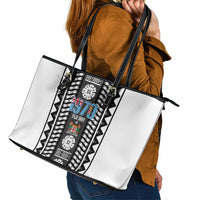 Fiji Day 1970 Leather Tote Bag For Fiji Ever Fiji Tapa Pattern White LT14 - Polynesian Pride