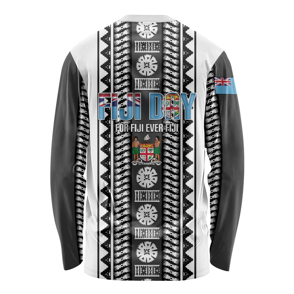 Fiji Day 1970 Long Sleeve Shirt For Fiji Ever Fiji Tapa Pattern White LT14 - Polynesian Pride