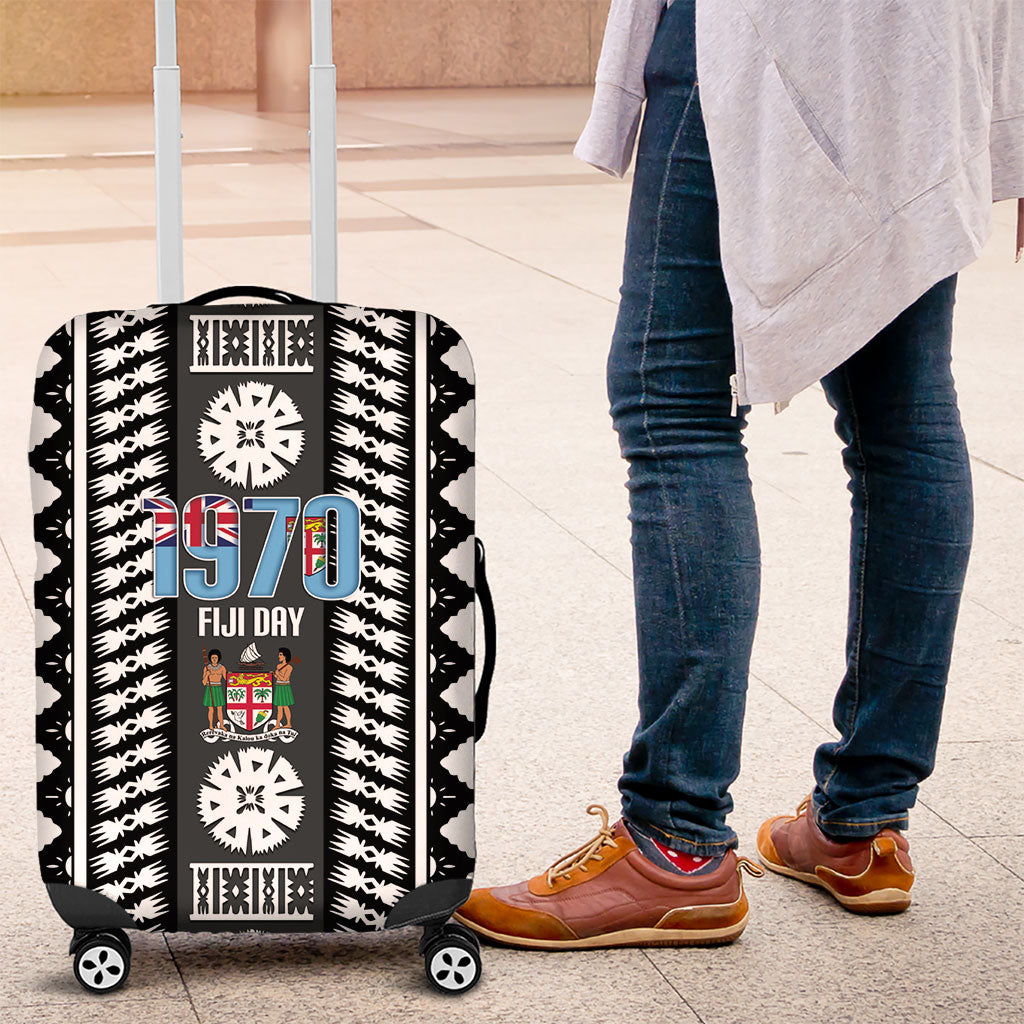 Fiji Day 1970 Luggage Cover For Fiji Ever Fiji Tapa Pattern White LT14 White - Polynesian Pride