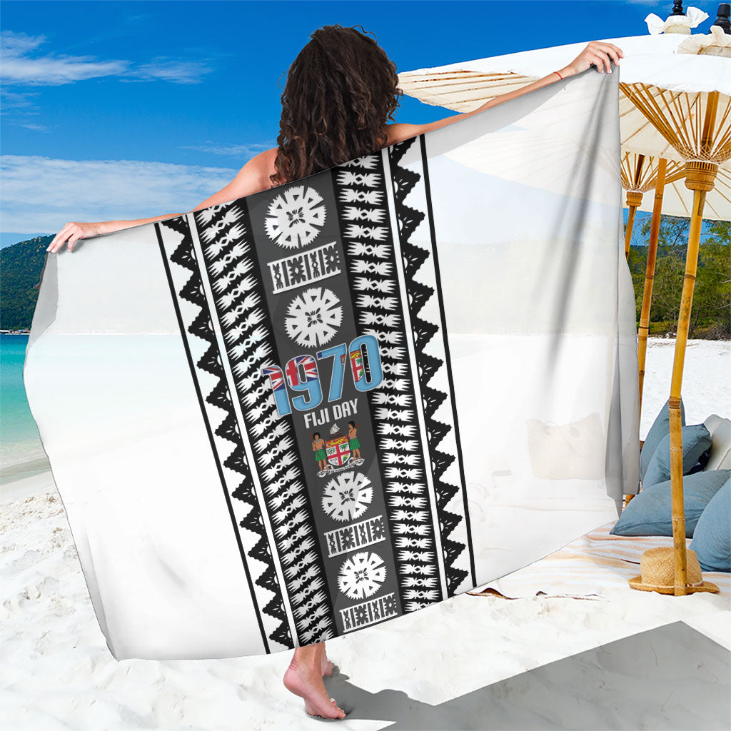Fiji Day 1970 Sarong For Fiji Ever Fiji Tapa Pattern White LT14 One Size 44 x 66 inches White - Polynesian Pride