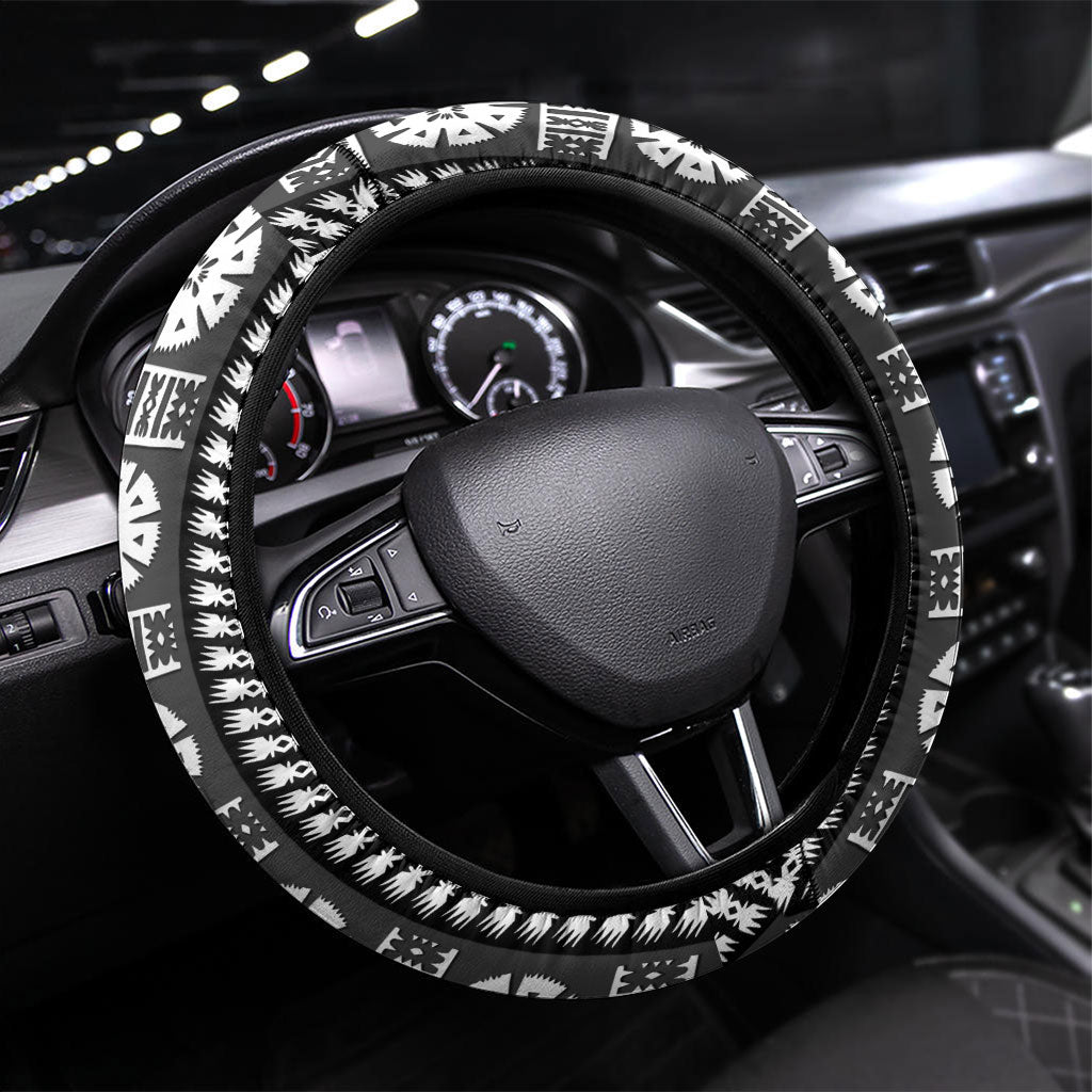 Fiji Day 1970 Steering Wheel Cover For Fiji Ever Fiji Tapa Pattern White LT14 Universal Fit White - Polynesian Pride