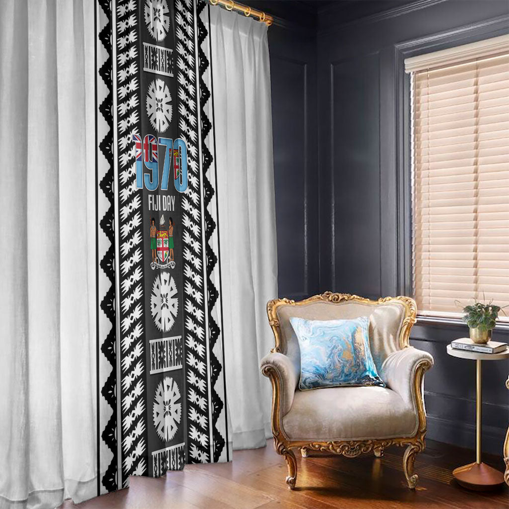 Fiji Day 1970 Window Curtain For Fiji Ever Fiji Tapa Pattern White LT14 - Polynesian Pride