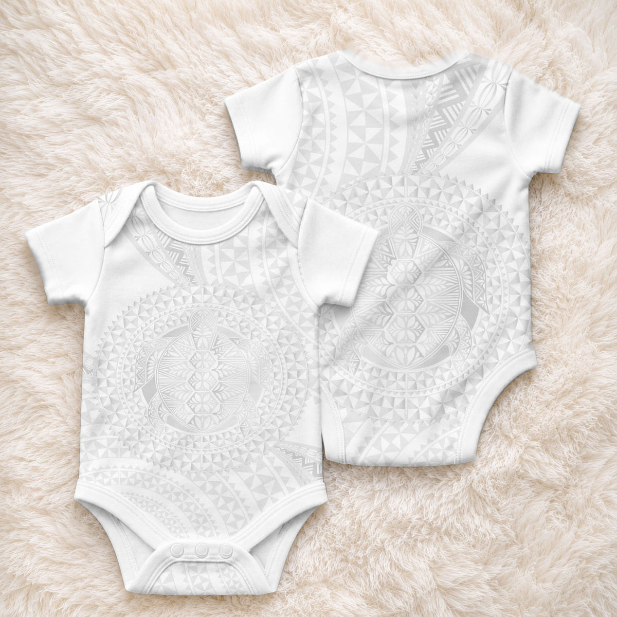 Tonga White Sunday Baby Onesie Fakame Tongan Ngatu Turtle
