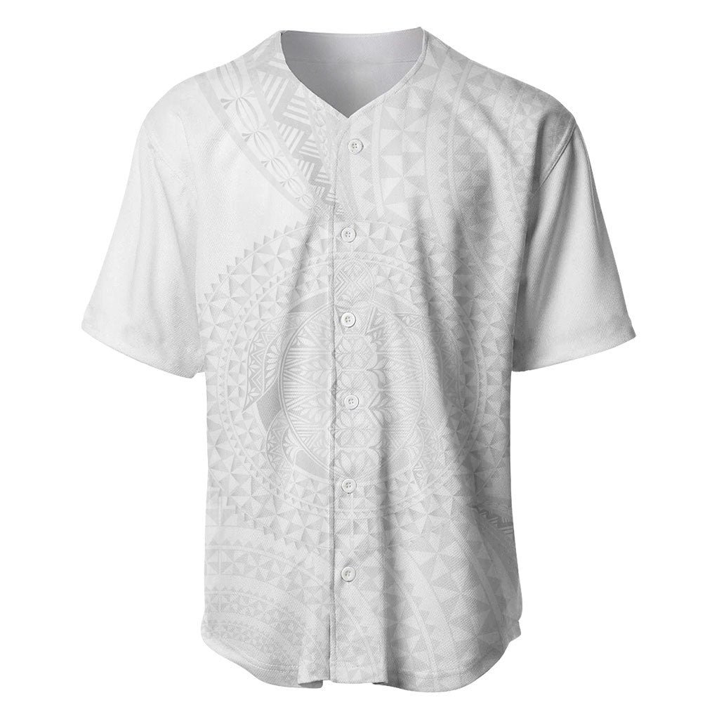 Tonga White Sunday Baseball Jersey Fakame Tongan Ngatu Turtle LT14 White - Polynesian Pride