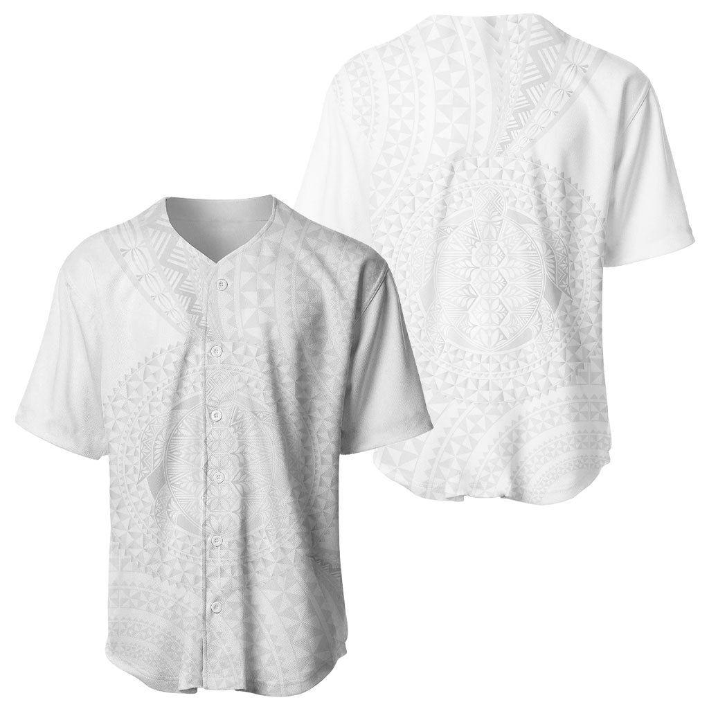 Tonga White Sunday Baseball Jersey Fakame Tongan Ngatu Turtle LT14 - Polynesian Pride