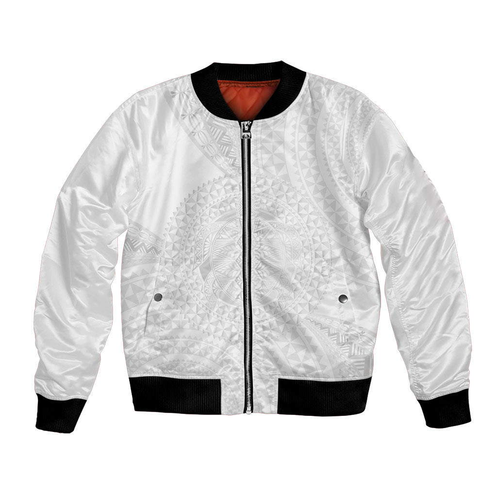 Tonga White Sunday Bomber Jacket Fakame Tongan Ngatu Turtle LT14 Unisex White - Polynesian Pride