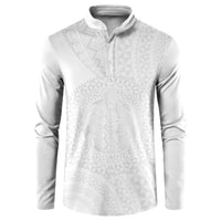 Tonga White Sunday Button Sweatshirt Fakame Tongan Ngatu Turtle LT14 White - Polynesian Pride