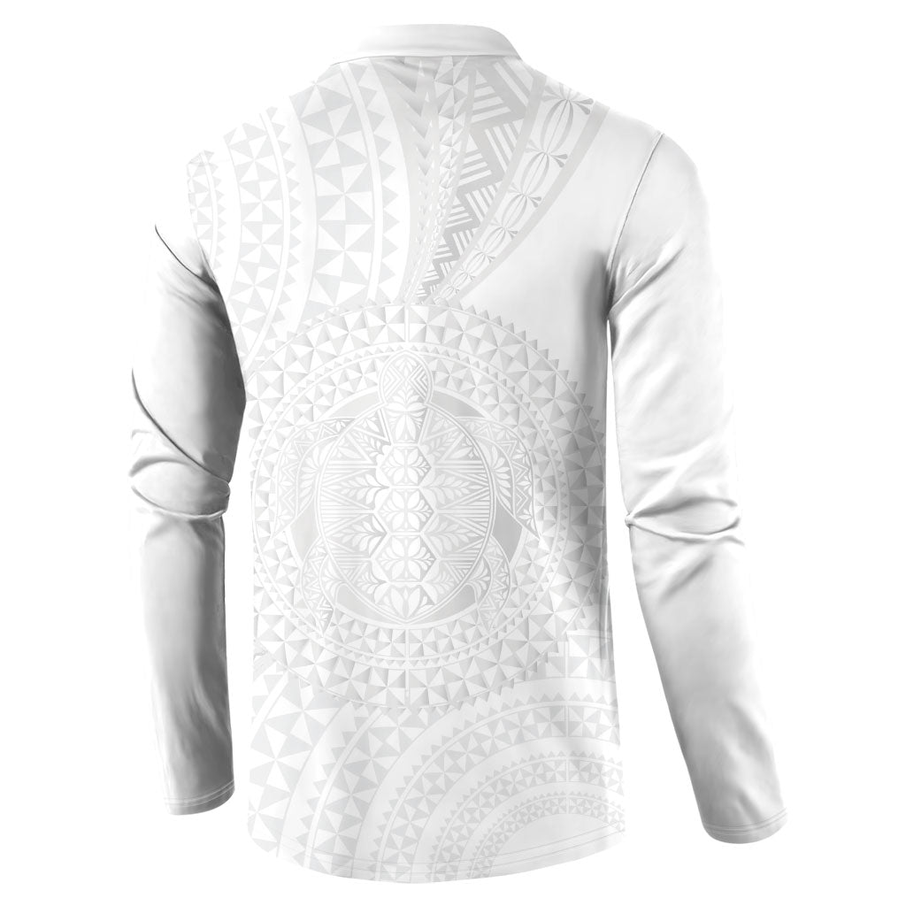 Tonga White Sunday Button Sweatshirt Fakame Tongan Ngatu Turtle LT14 - Polynesian Pride