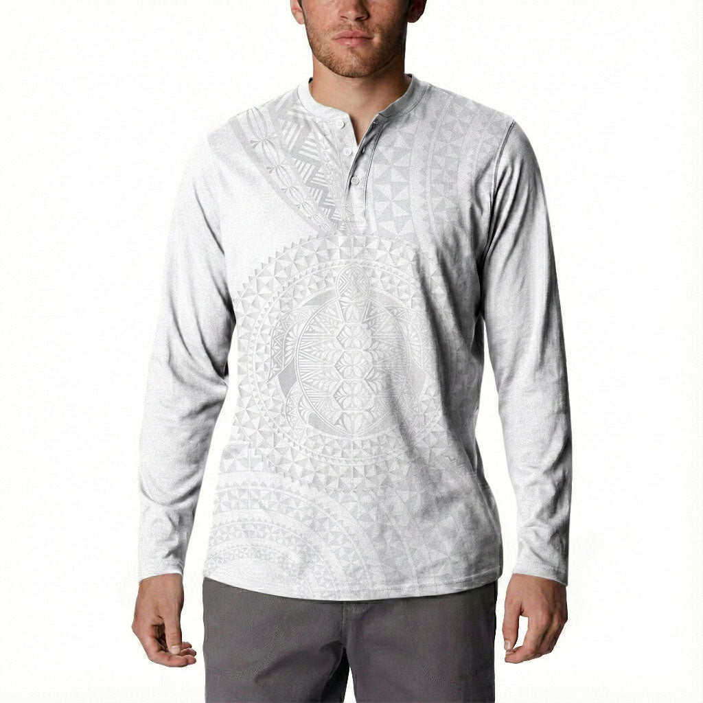 Tonga White Sunday Button Sweatshirt Fakame Tongan Ngatu Turtle LT14 - Polynesian Pride