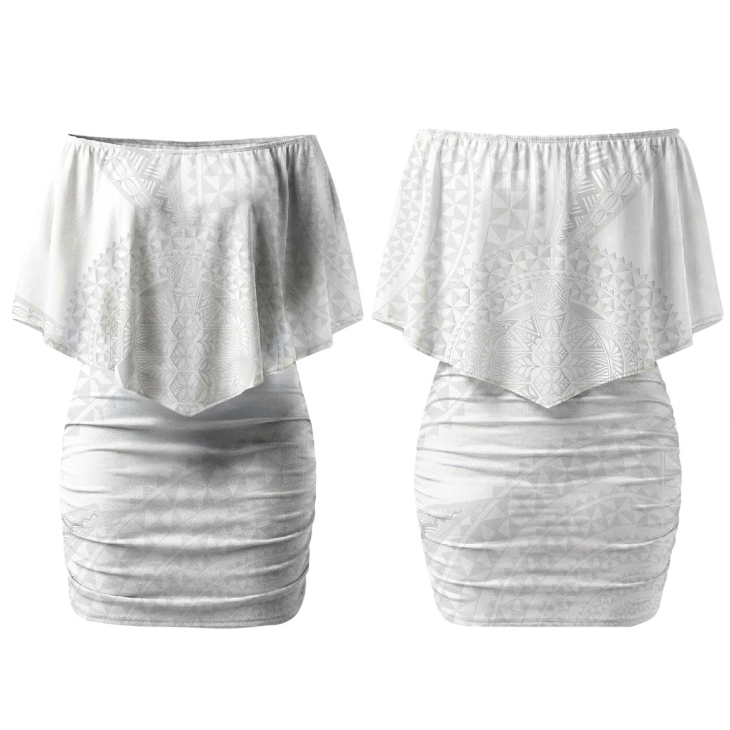 Tonga White Sunday Couples Matching Off Shoulder Short Dress and Long Sleeve Button Shirt Fakame Tongan Ngatu Turtle