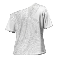 Tonga White Sunday Cross Shoulder Shirt Fakame Tongan Ngatu Turtle
