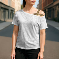 Tonga White Sunday Cross Shoulder Shirt Fakame Tongan Ngatu Turtle