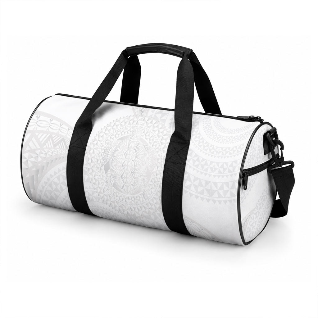 Tonga White Sunday Duffle Bag Fakame Tongan Ngatu Turtle