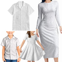 Tonga White Sunday Family Matching Long Sleeve Bodycon Dress and Hawaiian Shirt Fakame Tongan Ngatu Turtle LT14 - Polynesian Pride