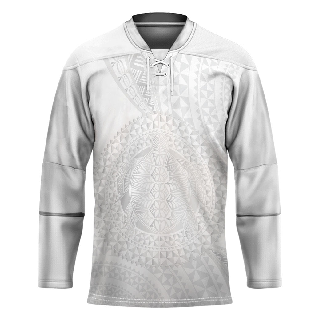 Tonga White Sunday Hockey Jersey Fakame Tongan Ngatu Turtle LT14 Unisex White - Polynesian Pride