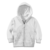 Tonga White Sunday Kid Hoodie Fakame Tongan Ngatu Turtle LT14 Zip Hoodie White - Polynesian Pride