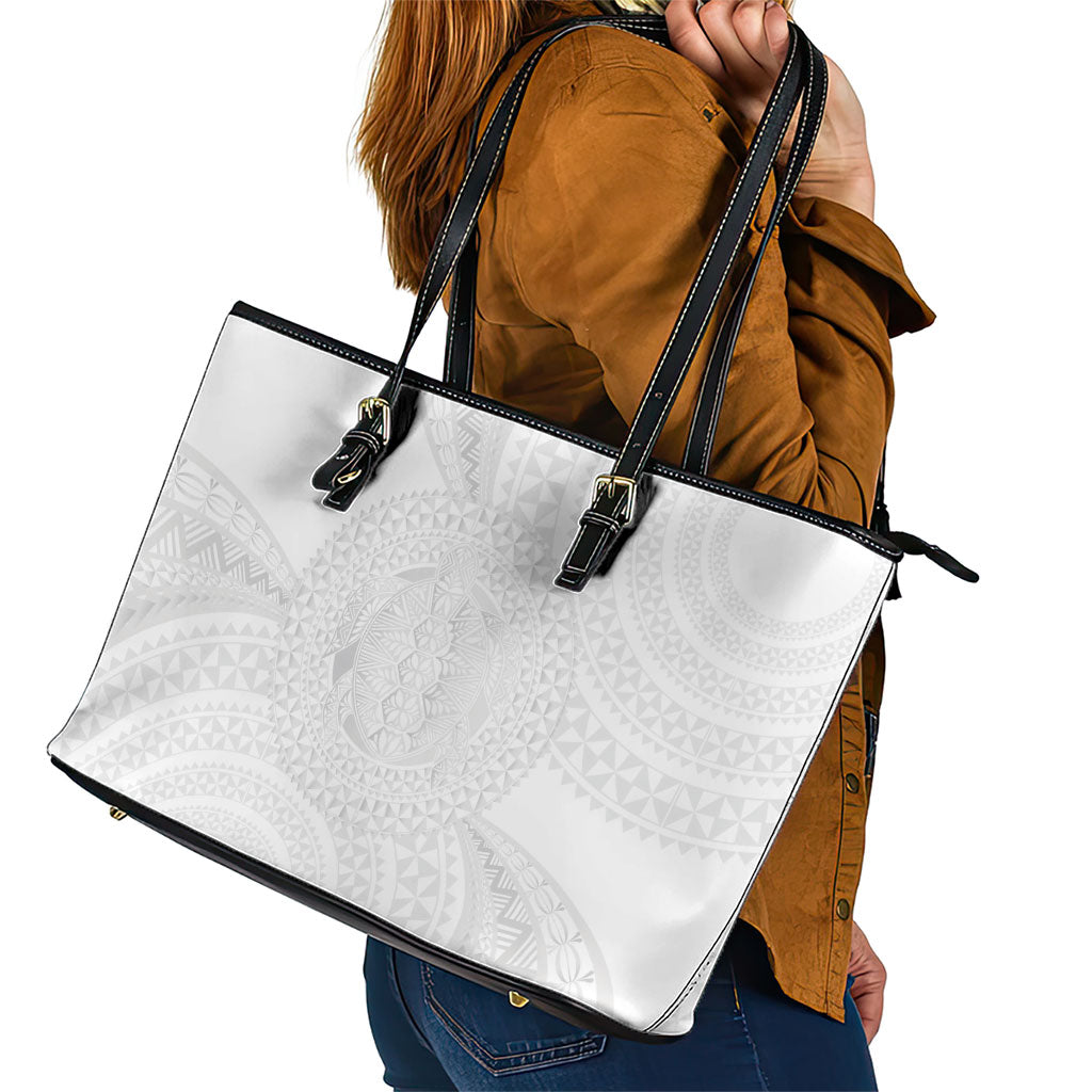 Tonga White Sunday Leather Tote Bag Fakame Tongan Ngatu Turtle LT14 - Polynesian Pride