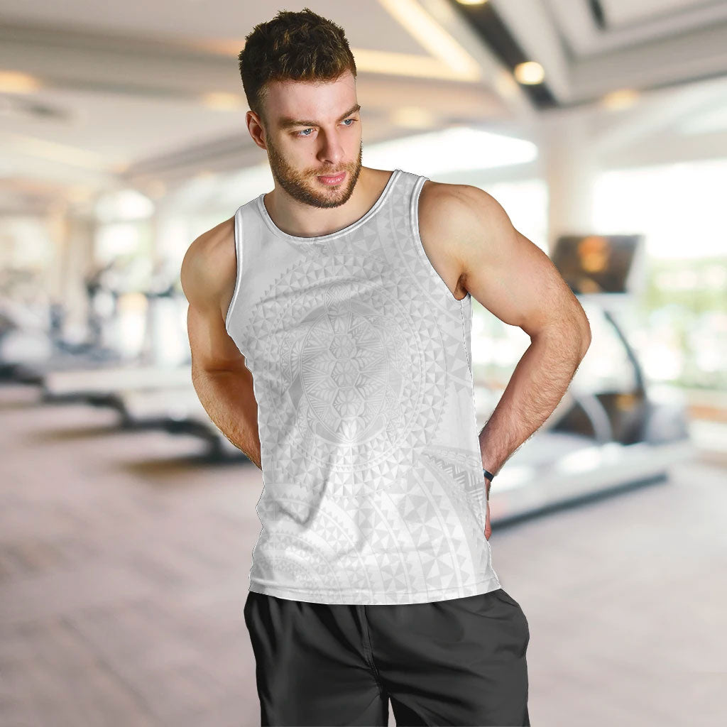 Tonga White Sunday Men Tank Top Fakame Tongan Ngatu Turtle LT14 White - Polynesian Pride