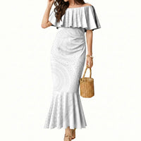 Tonga White Sunday Mermaid Dress Fakame Tongan Ngatu Turtle