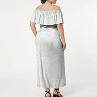 Tonga White Sunday Off Shoulder Maxi Dress Fakame Tongan Ngatu Turtle LT14 - Polynesian Pride