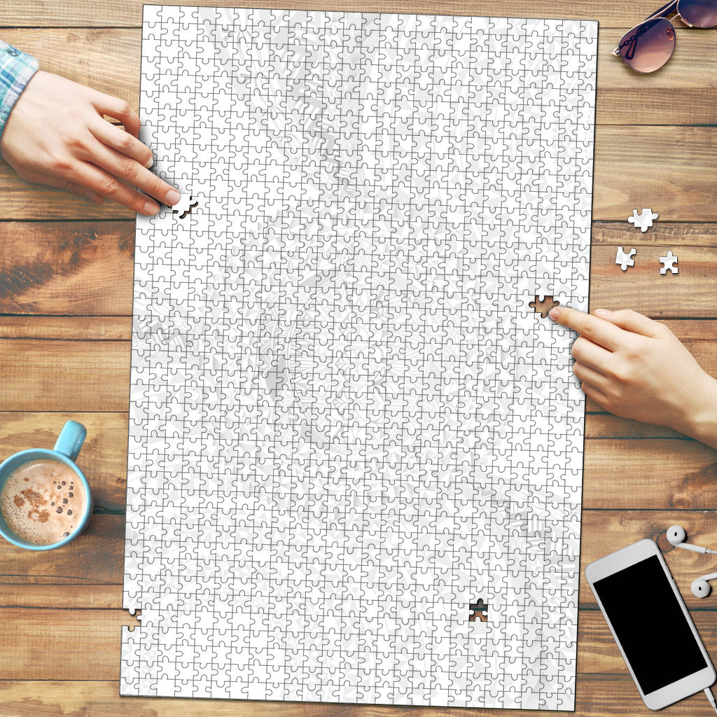 Tonga White Sunday Puzzle Fakame Tongan Ngatu Turtle LT14 White - Polynesian Pride