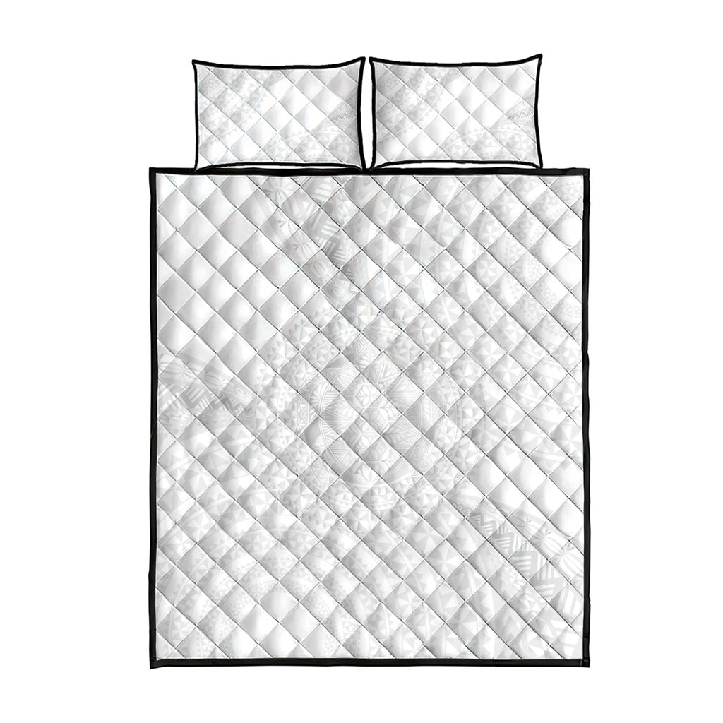 Tonga White Sunday Quilt Bed Set Fakame Tongan Ngatu Turtle LT14 - Polynesian Pride