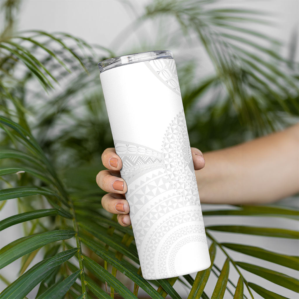 Tonga White Sunday Skinny Tumbler Fakame Tongan Ngatu Turtle LT14 - Polynesian Pride
