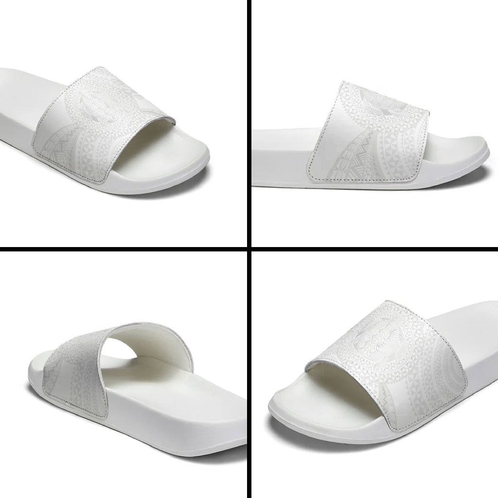 Tonga White Sunday Slide Sandals Fakame Tongan Ngatu Turtle LT14 - Polynesian Pride