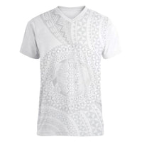 Tonga White Sunday Women V-Neck T-Shirt Fakame Tongan Ngatu Turtle LT14 Female White - Polynesian Pride