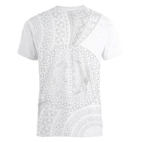 Tonga White Sunday Women V-Neck T-Shirt Fakame Tongan Ngatu Turtle LT14 - Polynesian Pride
