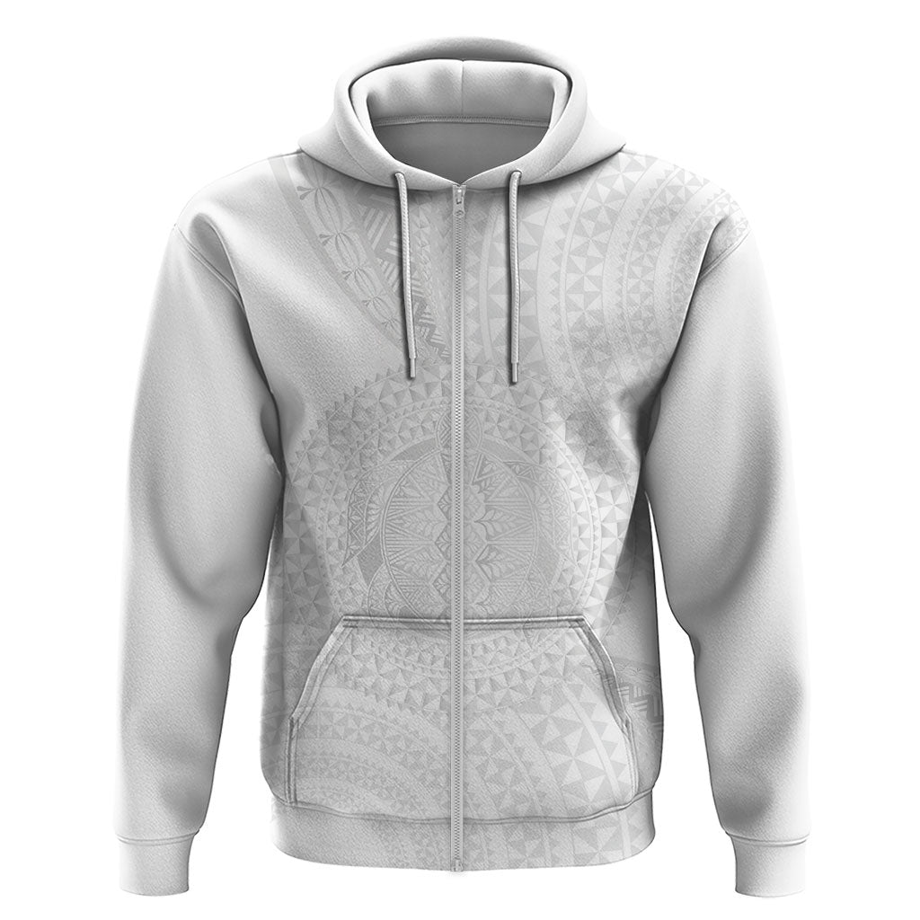 Tonga White Sunday Zip Hoodie Fakame Tongan Ngatu Turtle
