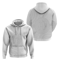 Tonga White Sunday Zip Hoodie Fakame Tongan Ngatu Turtle