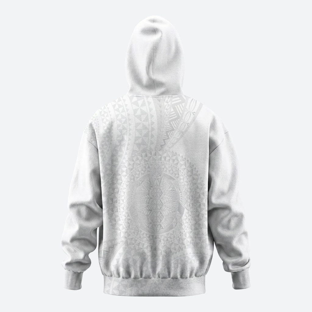 Tonga White Sunday Zip Hoodie Fakame Tongan Ngatu Turtle
