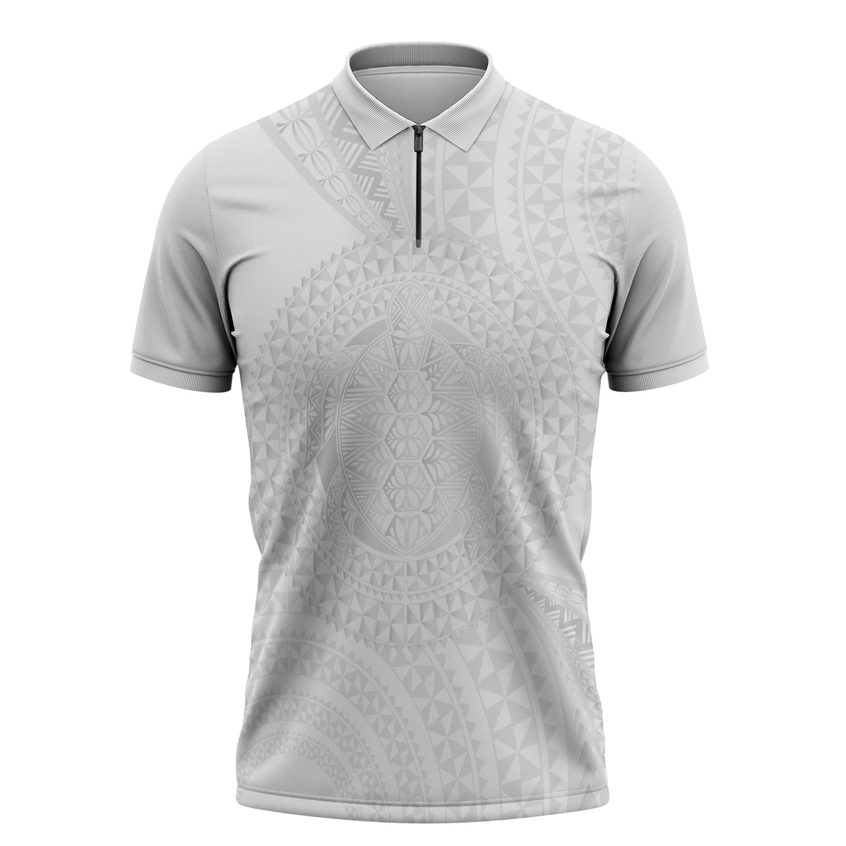 Tonga White Sunday Zipper Polo Shirt Fakame Tongan Ngatu Turtle LT14 White - Polynesian Pride