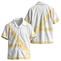 Tonga White Sunday Kid Hawaiian Shirt Fakame Tongan Ngatu Pattern Gold Strips