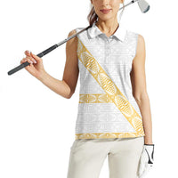 Tonga White Sunday Women Sleeveless Polo Shirt Fakame Tongan Ngatu Pattern Gold Strips LT14 - Polynesian Pride