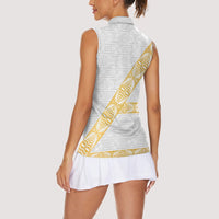 Tonga White Sunday Women Sleeveless Polo Shirt Fakame Tongan Ngatu Pattern Gold Strips LT14 - Polynesian Pride