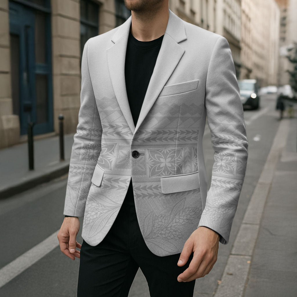 Samoa White Sunday Blazer Lotu Tamaiti Samoan Siapo Teuila Flowers LT14 - Polynesian Pride